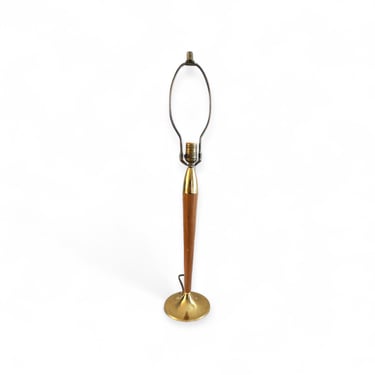 Mid Century Modern Brass and Walnut Table Lamp 