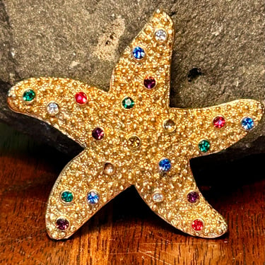 Vintage Starfish Brooch Multi Color Rhinestones Retro Fashion Jewelry 
