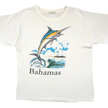 Vintage 90s Bahamas Blue Marlin Faded Out Beach Style Graphic T-Shirt Size Medium 