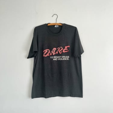 Vintage 90s DARE To Resist Drugs and Violence Soft Thin Black T Shirt Size L Single Stitched 