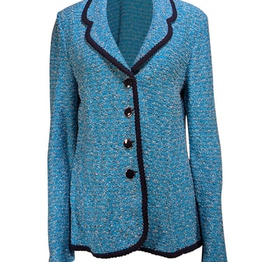 St. John - Teal Blue, White, & Navy Blend Knit Blazer Sz 14