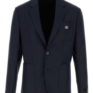 Versace Men Dark Blue Wool Blazer