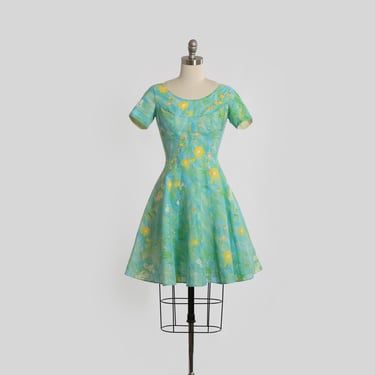 Vintage 50s green floral dress 