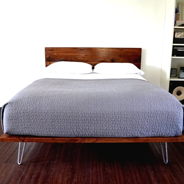 Platform Bed and Headboard on Hairpin Legs | King Size Bed | Wood Bed | Mid Century Inspired | Minimal Design 