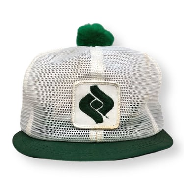 Vintage 70s/80s K-Products Pioneer Seed Company Pom Pom Short Bill Mesh Trucker Hat SnapBack Hat Cap 