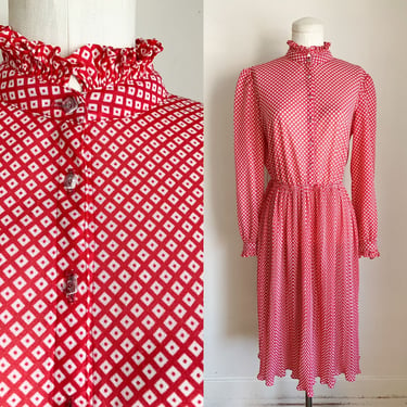 Vintage 1980s Red Dotted Day Dress / M 