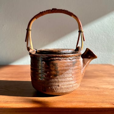 Vintage wabi sabi teapot / handmade ceramic vessel with wooden handle / Asian-inspired PNW pottery 