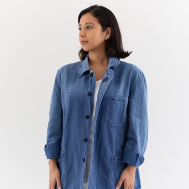 Vintage Blue Sun Faded Chore Jacket | Unisex Herringbone Twill Cotton Utility Work Coat | L | FJ069 