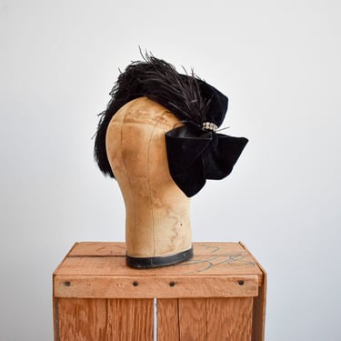 1950s Black Ostrich Feather Headband Hat 