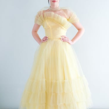 Gorgeous 1950's Pastel Yellow Tulle Party Dress by Emma Domb / Sz XS
