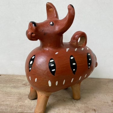Vintage 80's Guatemalan Dog Bank, Pottery Dog, Central American Ceramics, Street Vendor Art, Unsigned, Animal Figure, Primitive Ethnic 
