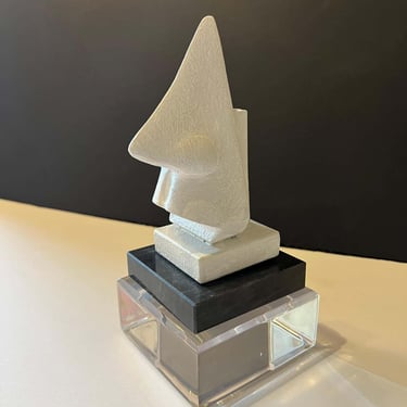 &quot;The Nose&quot; White Modern Plaster Sculpture on a Lucite and Black Marble