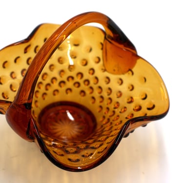 vintage amber glass hobnail basket 