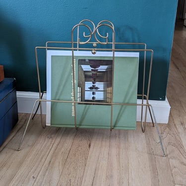 Vintage Gold Metal Wire Magazine Rack 