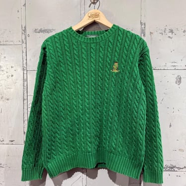 Vintage Kelly Green Cable Knit Polo Ralph Lauren Sweater 