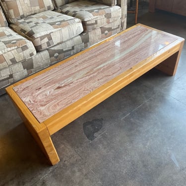 1970's Oak + Pink Marble Coffee Table