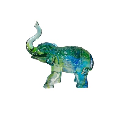 Green Blue Mix Crystal Glass Fengshui Fortune Trunk Up Elephant Statue ws3641AE 