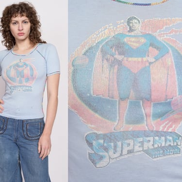 70s Superman The Movie T Shirt - Extra Small | Vintage DC Comics Super Hero Comic Book Graphic Tee 