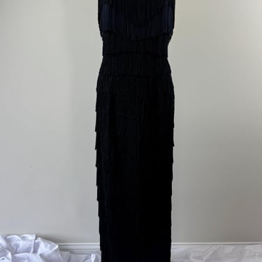 1980s Roberta Long Black Fringe Dress 