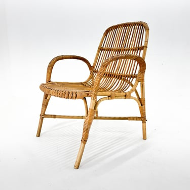 Mid-Century Rattan Armchair, Czechoslovakia, 1970s / Vintage Armchair / Lounge Chair 