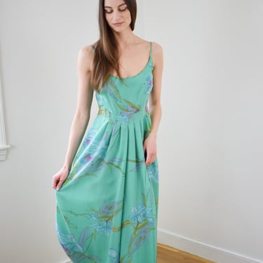 1970s Orchid Print Chiffon Gown | XS/S 