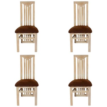 Set of Four Memphis Italian White-Wash Wood Dining Room Chairs by S.p.A Tonon