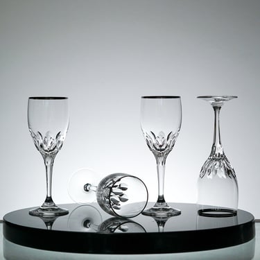 Vintage Crystal Glass Set with platinum rim, VTG Cocktail Glass Set, Crystal Stemware, Anniversary Gift or Wedding Gift  Vintage Glassware 