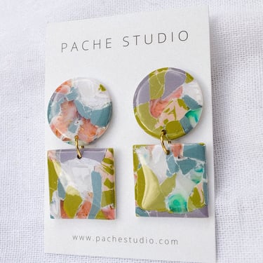Clay collage mosaic earrings 