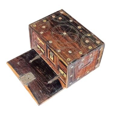 Scarce 17th Century Indo-Portuguese Caixa Contador - Chest Of Drawers Table Box  / Desk-top Cabinet 