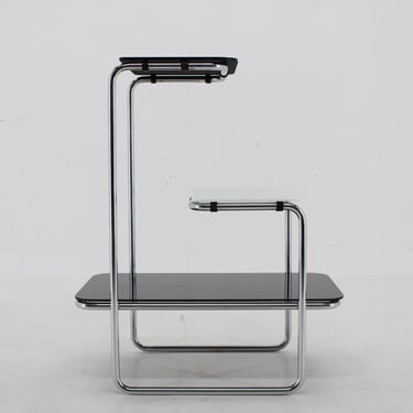 1930s Bauhaus Chrome Plated Etagere with Opaxy Glass ,Czechoslovakia / Mid-century / Black Colour / SIlver Colour / Vintage Etagere / 