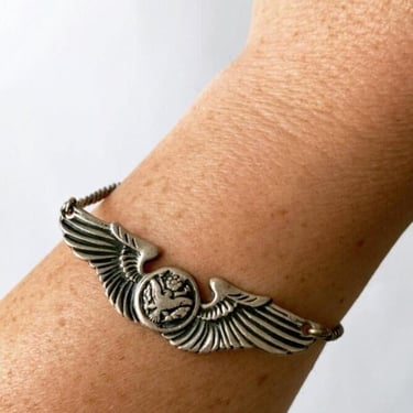 Vintage 1940s WWII US. Army Air Force flight wings sterling silver bracelet 8.3g 