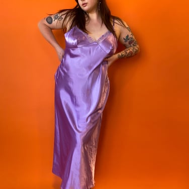 1990s Purple Satin Slip Dress, sz. XL