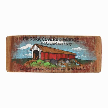 Nick Walden Historic Medora Covered Bridge Acrylic Painting on Wood Outsider Art American City 