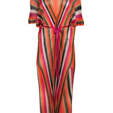 Beliza - Orange & Multi Color Stripe Over Up Dress Sz One Size