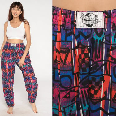 90s Parachute Pants Colorful Geometric Print Baggy Hammer Pants High, Shop  Exile