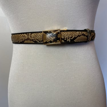 Vtg snakeskin belt~ Men’s dress belt skinny trouser belts/ Open size 33”-40” reptile gold tone unisex 