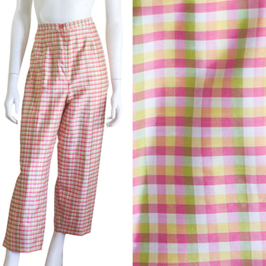 1990s Bob Mackie pink plaid silk pants 