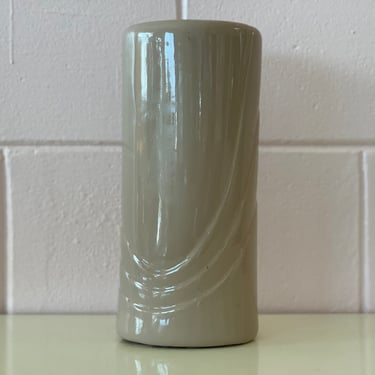 Vintage 1980s Tall Wavy Basic Beige Ceramic Vase 