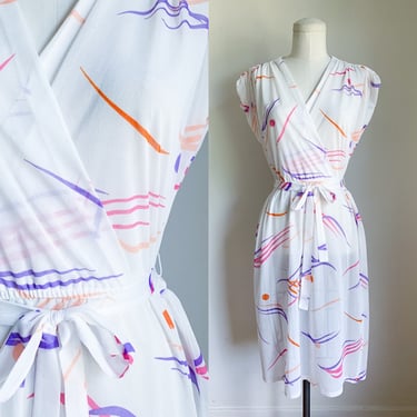 Vintage 1980s Sheer Abstract Print Dress / M 