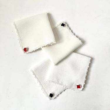Vintage Napkins with Playing Card Suit Buttons/Set of 4 