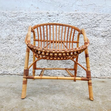 Vintage Rattan Chair/ Retro Egg Wicker Chair/ Boho Style / Balcony Bamboo Chair/ Patio Furniture / 80s/ Vintage Furniture / Rattan Armchair 