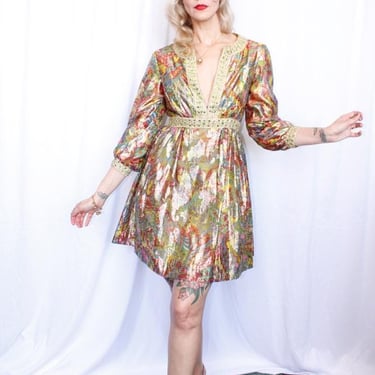 1960s Saks Fifth Avenue Metallic Silk Party Dress - Xs/S 