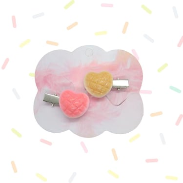 Cookie Sandwich Hair Clip Set - Cute Faux Fake Food Heart Cakes - Miniature Food Accessory 