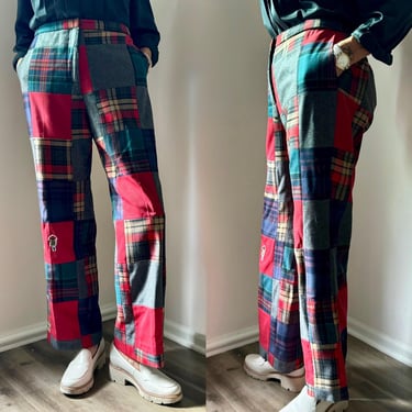 1970’s Patchwork Wool Midrise Trousers Red Gray Blue Yellow and Green 