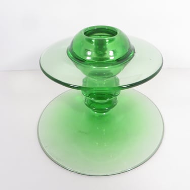 Vintage Heisey Green Glass Mars Candle Holder - Green Glass Candle Holder 