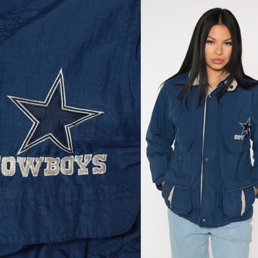 Dallas Cowboys Jacket -- NFL Football Jacket 90s Sports Jacket Navy Blue 1990s Vintage Streetwear Warmup Youth Medium 