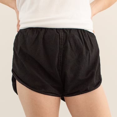 The French Shorts in Black | Vintage 24 25 26 27 Waist Elastic Cotton Shorts | 90s Made in France | XXS XS | 