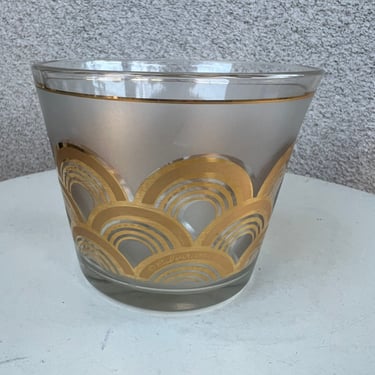 Vintage Modern Culver glass ice bucket gold frosted Clouds pattern size 5” x 6” 