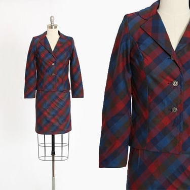 Vintage 60s plaid secretary skirt suit set 