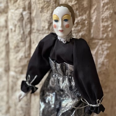 Vintage 80s Harlequin Pierrot Clown Doll Pin Cushion | Milk